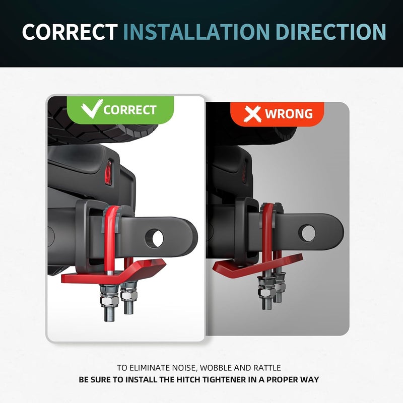 CROSSHIP Hitch Tightener for 1.25" and 2" - Anti Rattle Clamp, Heavy Duty Hitch Stabilizer Easy Installation, Reduce Movement on Mount Tray Cargo Carrier Bike Rack Trailer Ball, Red - Image 4